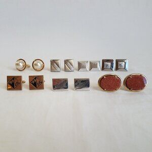7 Pair Cufflinks 4 Vintage Swank Gold Tone Silver Tone Cuff Links Faux Pearl